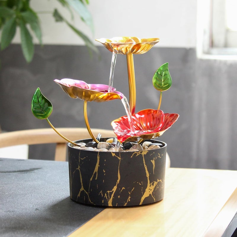 YOQUATE Water Fountain Indoor Waterfall Fountain Flowers Themed 3-Tier Tabletop Fountain Home Decor Including Lots of Rocks and Soothing Sound Machine(Galsang) - Image 5
